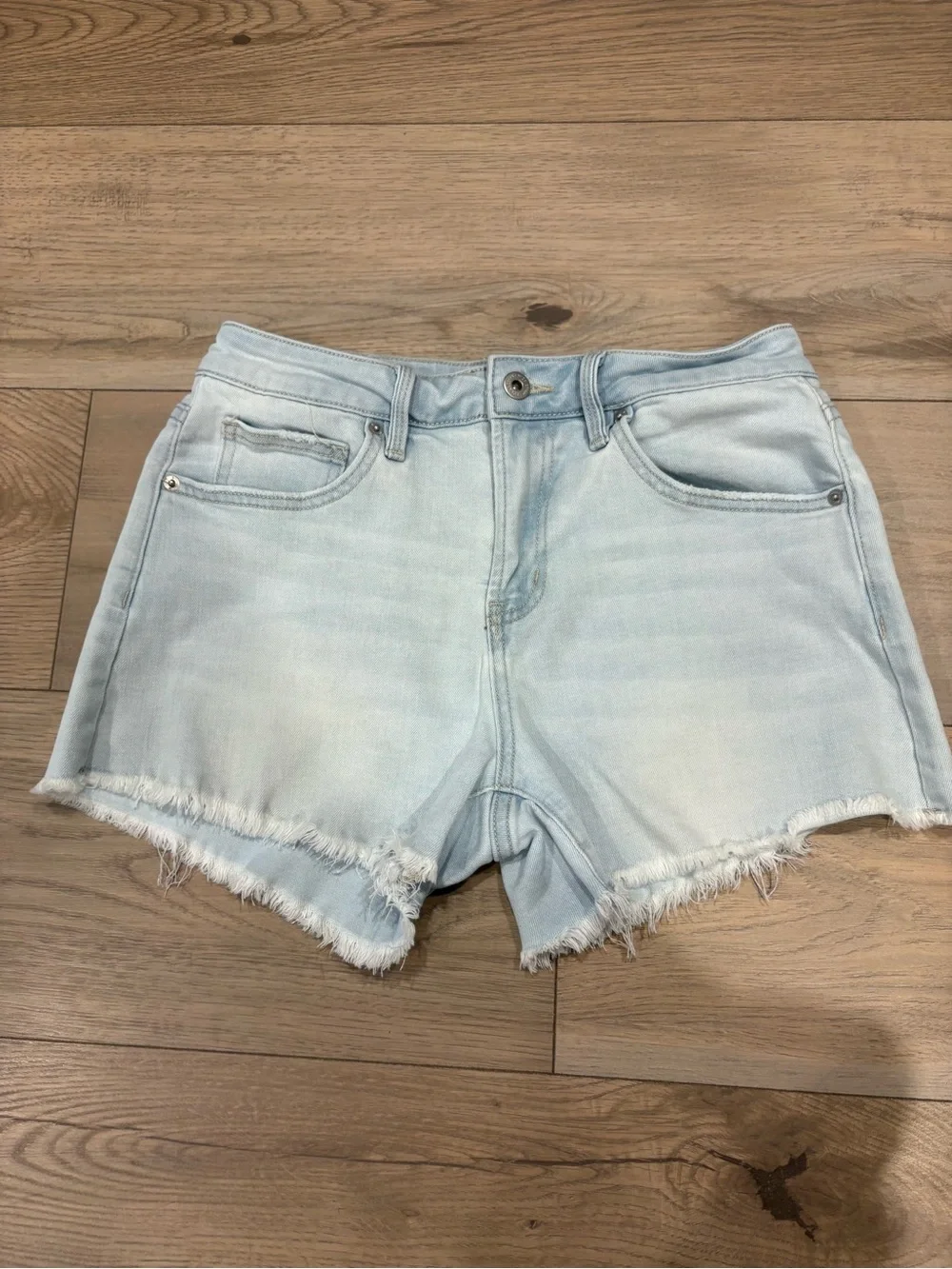 Altar'd State Light Blue Distressed Hem Denim Shorts